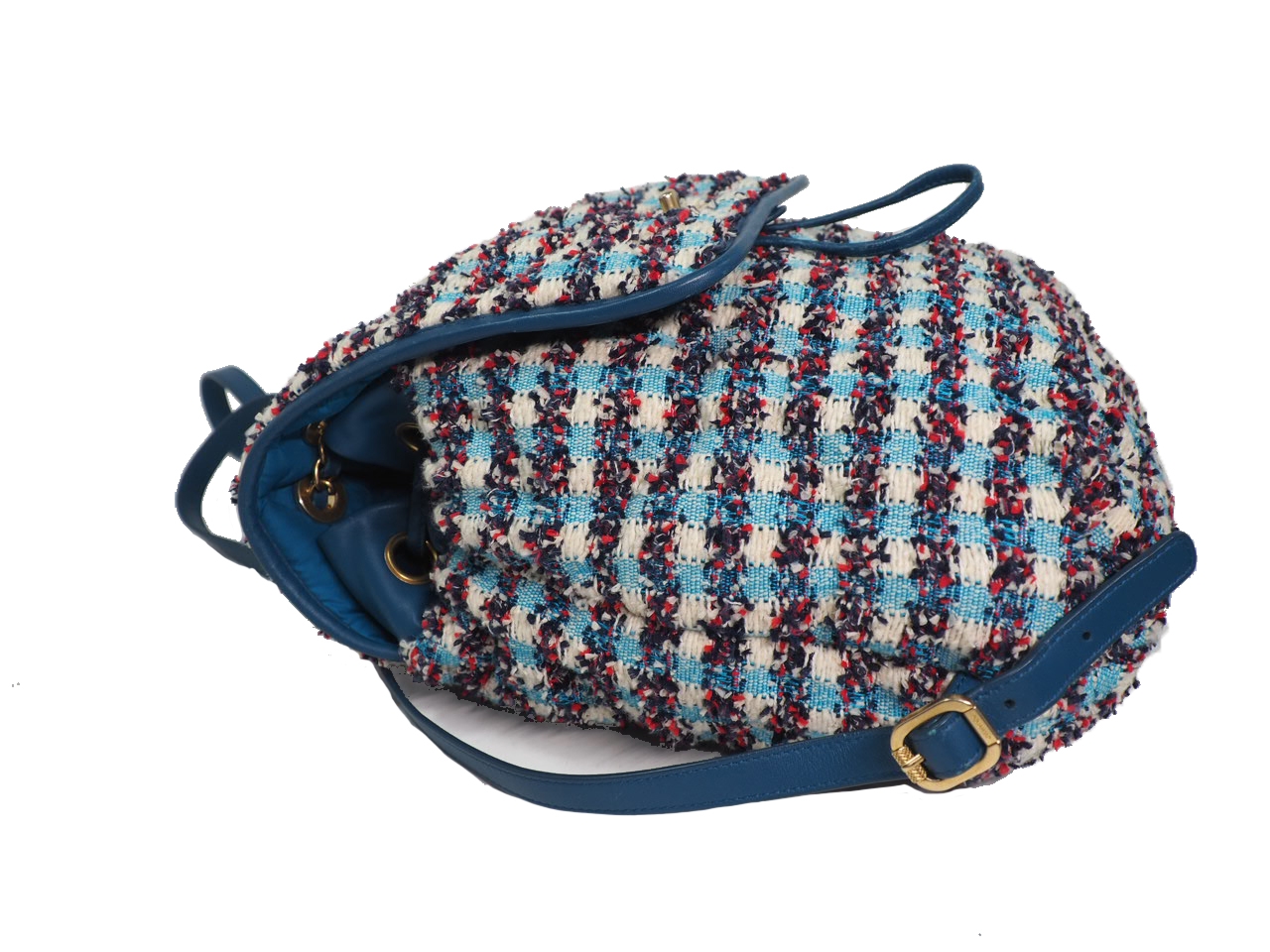 Chanel Cuba Cruise Multicolored Tweed Turqoise Blue/ White/ Red Medium Backpack Gold Hardware-38080