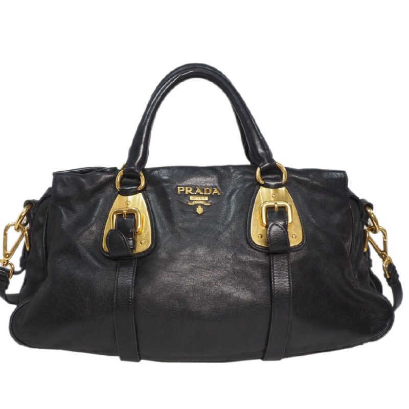 Prada BN1903 Black Soft Calf Leather Top Handle Convertible Bag-0