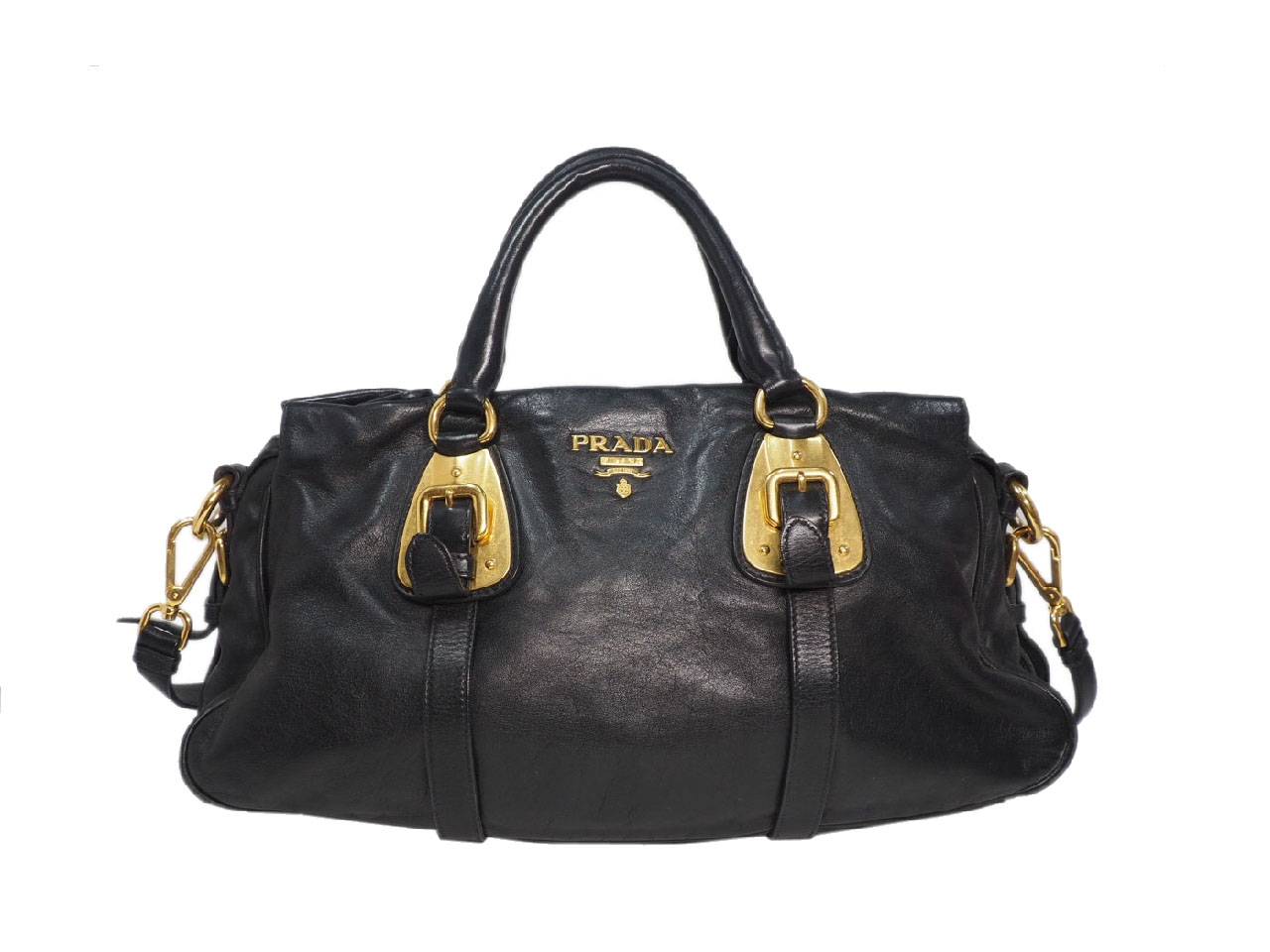 Prada BN1903 Black Soft Calf Leather Top Handle Convertible Bag-0