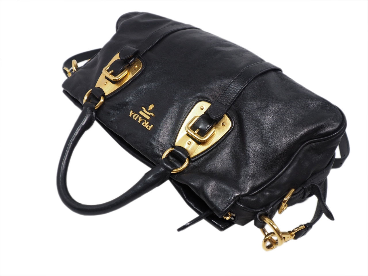 Prada BN1903 Black Soft Calf Leather Top Handle Convertible Bag-38128