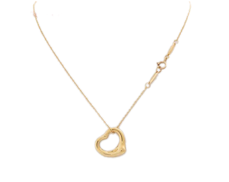 Tiffany & Co. 18K Yellow Gold 16mm ELSA PERETTI™ Open Heart Pendant Gold Necklace-0