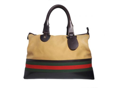 Gucci 256999 Beige Canvas Dark Brown Large Signature Web Luggage Travel Tote -0