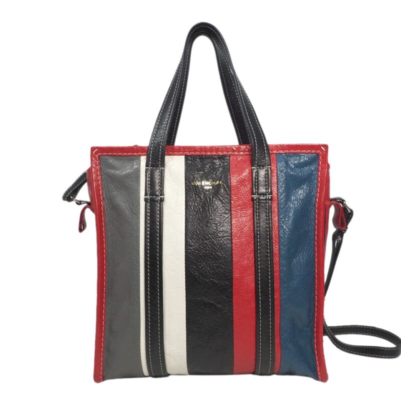 Balenciaga 443096 Black Red Multicolor Leather Strips Bazar Shopper Bag -0