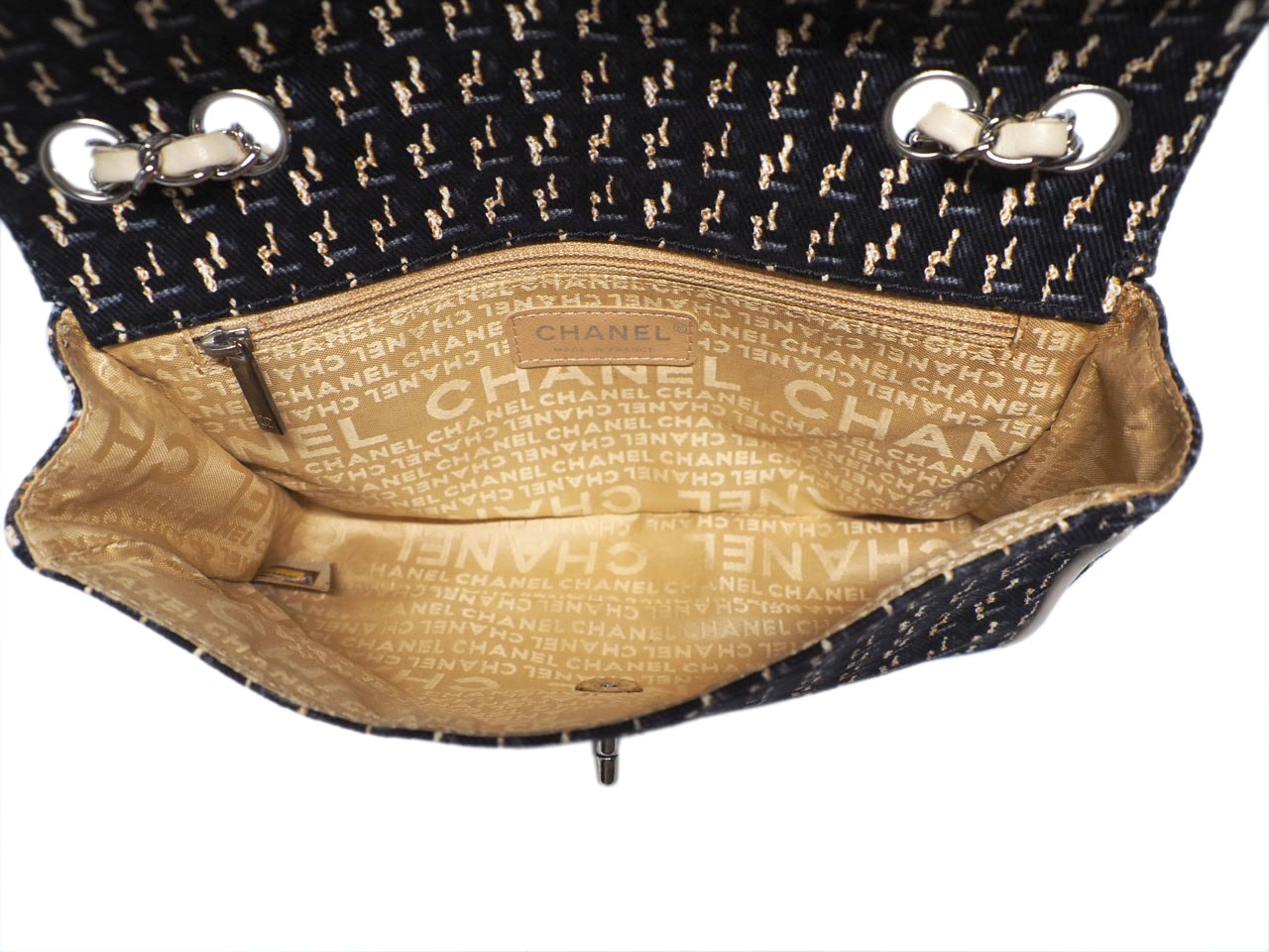 Chanel 9690585 Black/ Beige Tweed Medium Flap Clover Charm Silver-Tone Hardware-38487