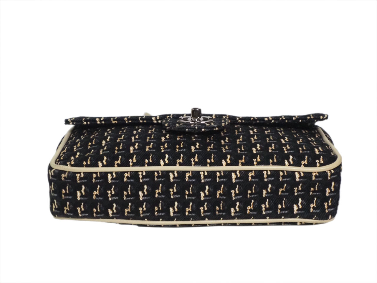 Chanel 9690585 Black/ Beige Tweed Medium Flap Clover Charm Silver-Tone Hardware-38482
