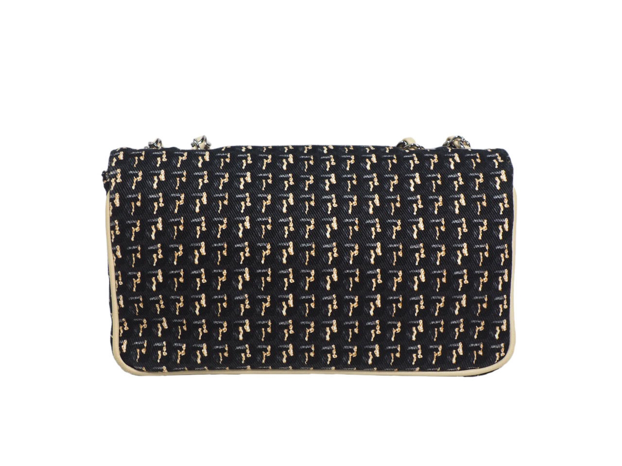 Chanel 9690585 Black/ Beige Tweed Medium Flap Clover Charm Silver-Tone Hardware-38485