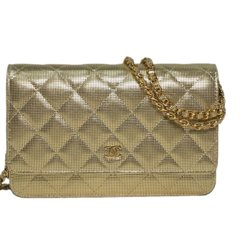 Chanel 21973374 Gold Metallic Calfskin Quilted Pixel Effect Wallet on Chain WOC -0