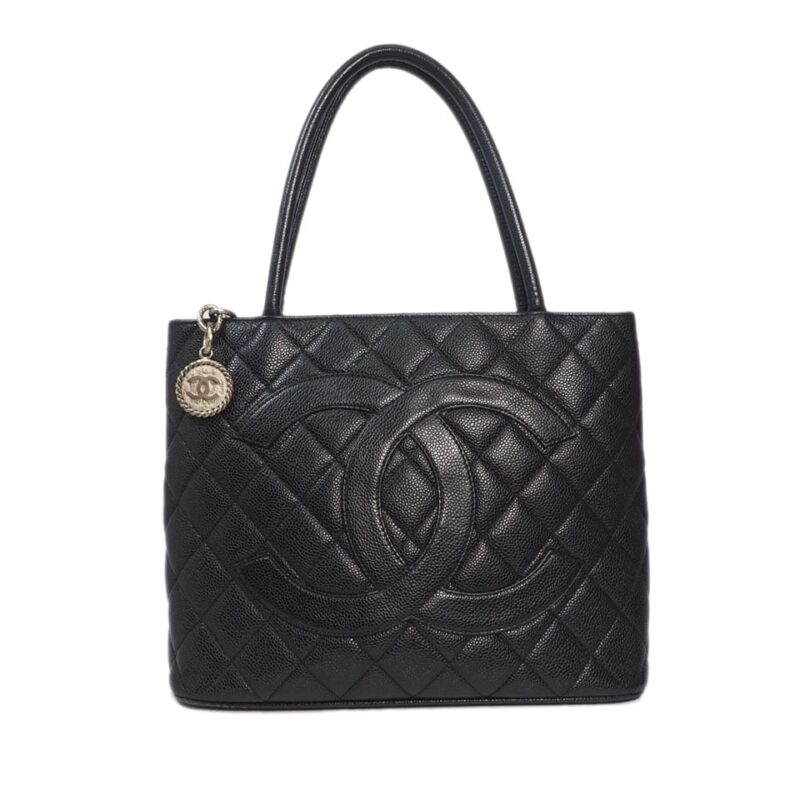 Chanel 6337023 Black Quilted Caviar Medallion Tote Silver Hardware-0