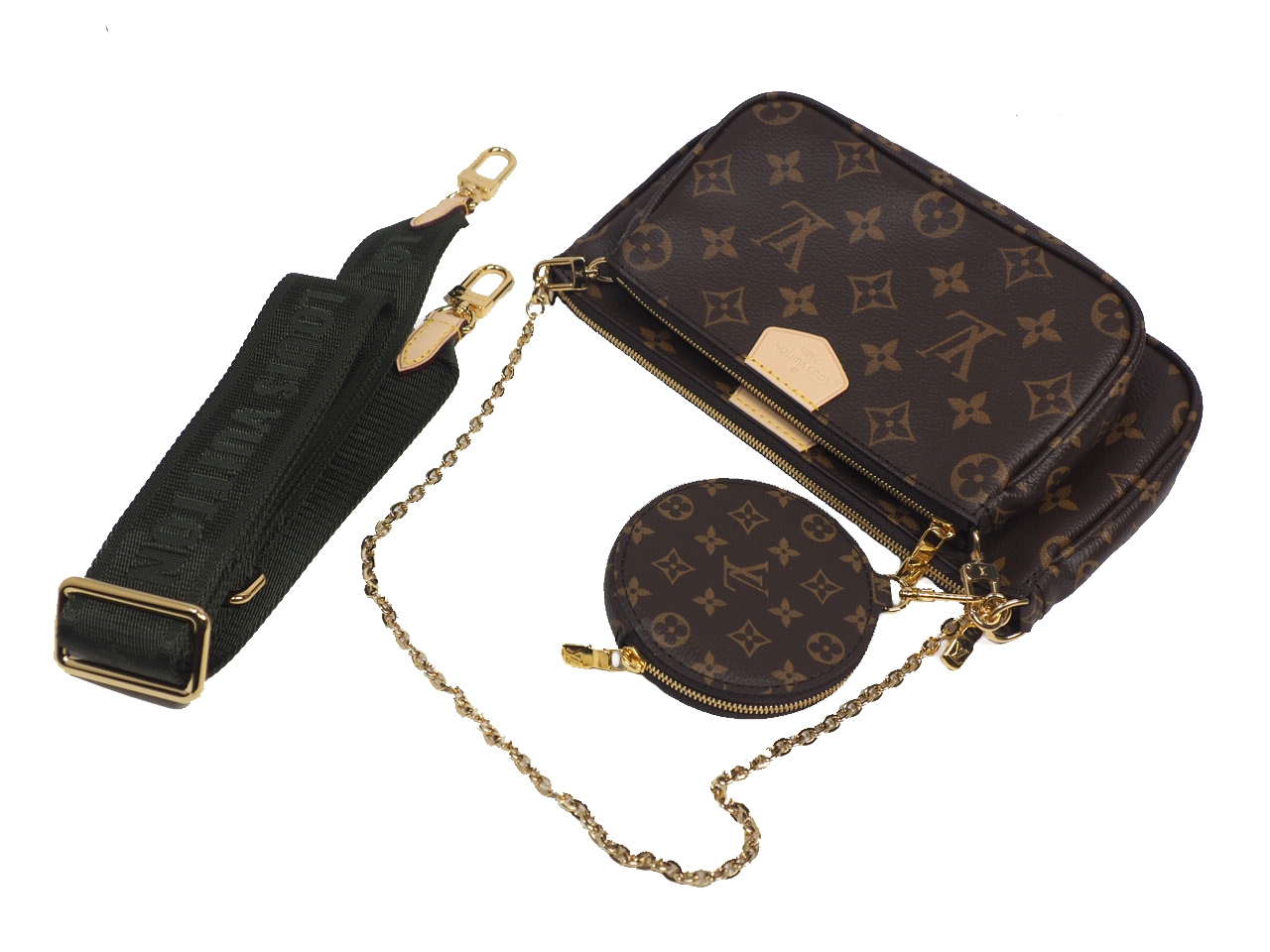 Exclusive Item ! Louis Vuitton M44813 Monogram Multi Pochette Accessories -Khaki Strap-38710