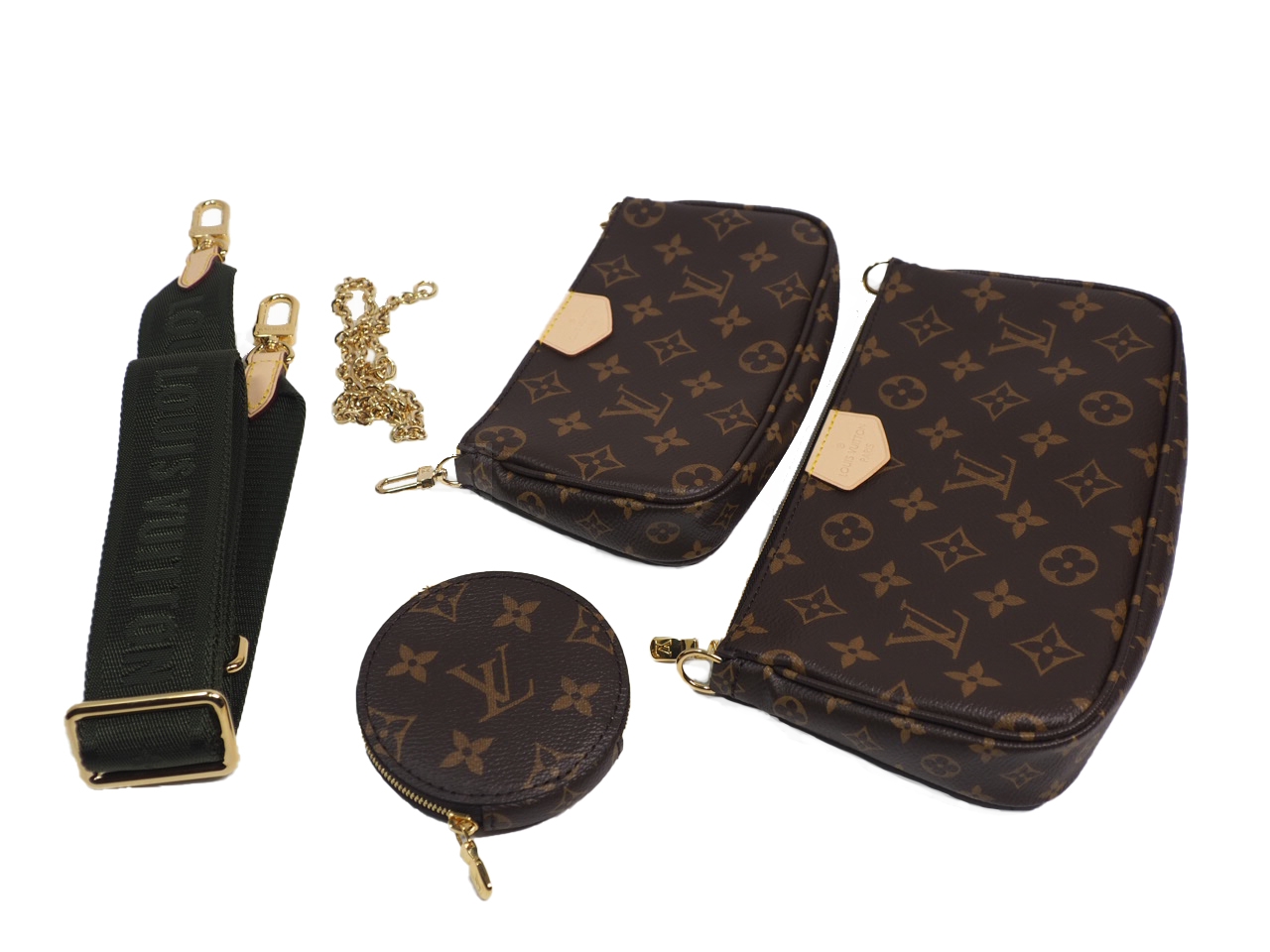 Exclusive Item ! Louis Vuitton M44813 Monogram Multi Pochette Accessories -Khaki Strap-38711