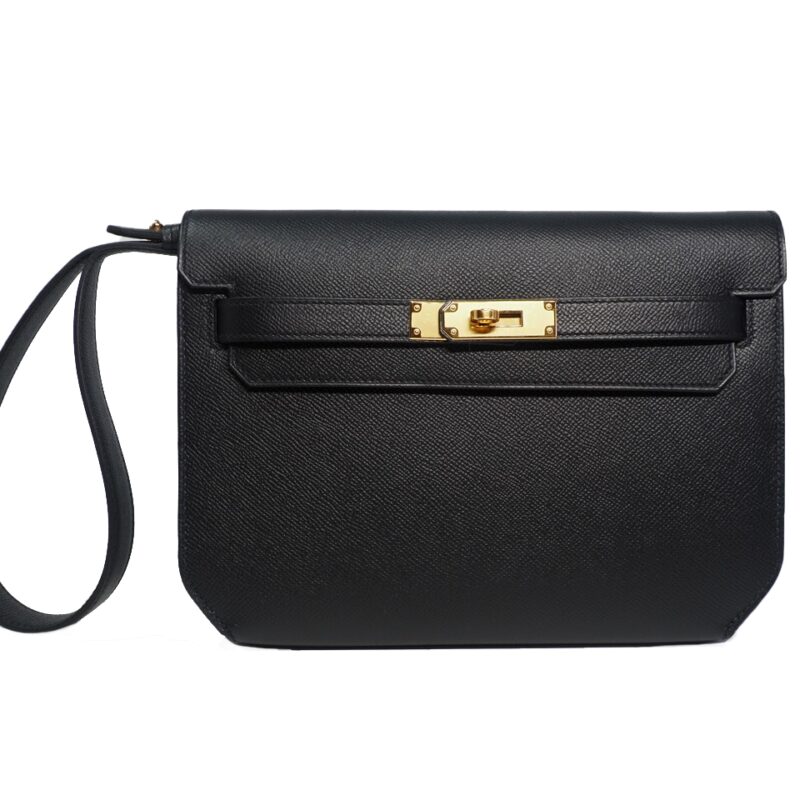 Hermes Kelly Depeches 25 Pochette Black Epsom Gold Hardware -0