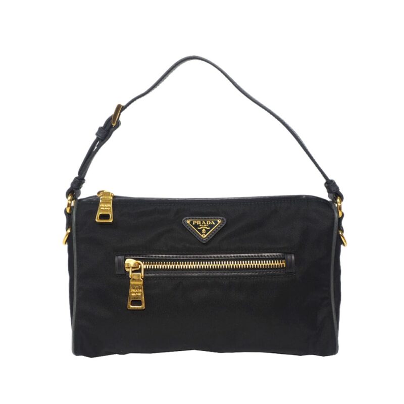 Prada BN1834 Black Tessuto + Calf Leather Accessory Pouch-0