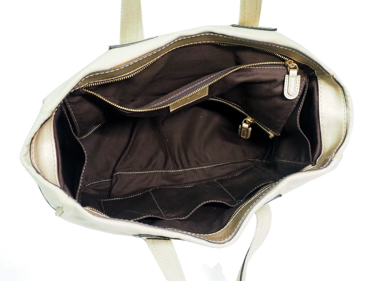 Loewe 345.55.072 Beige Canvas Gold Leather Trim Document/ Shopping Tote-39163