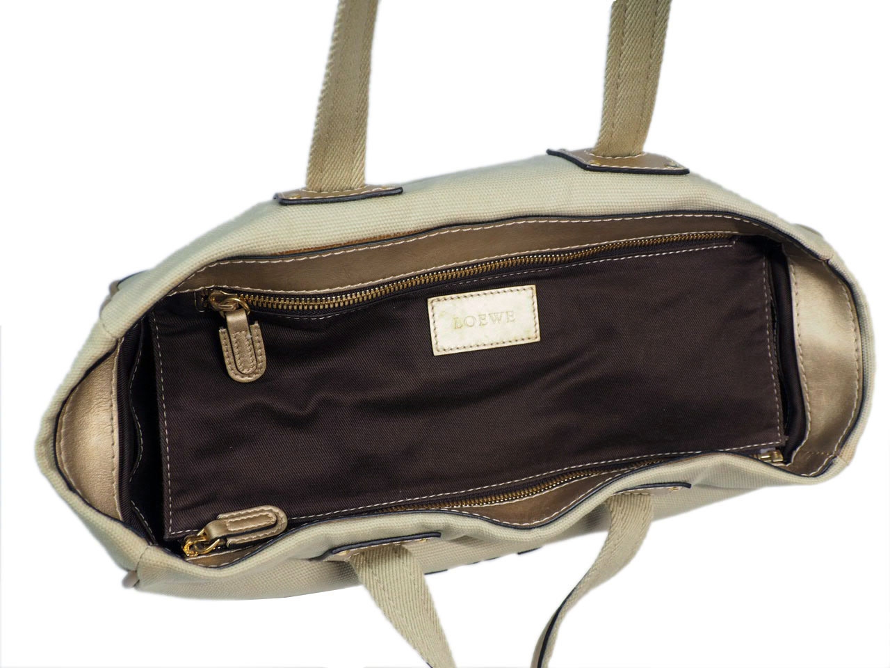 Loewe 345.55.072 Beige Canvas Gold Leather Trim Document/ Shopping Tote-39162