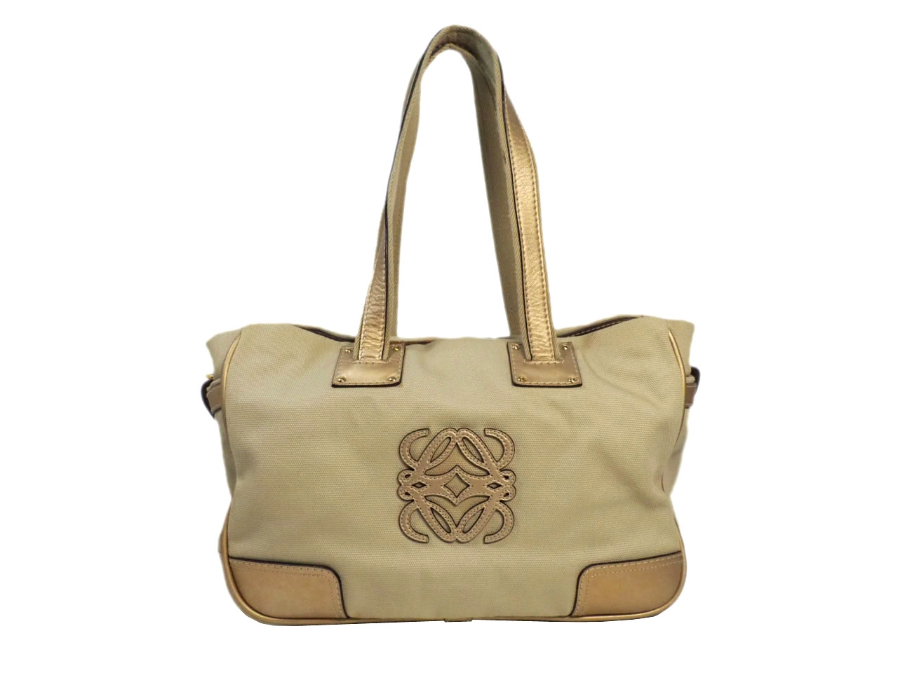 Loewe 345.55.072 Beige Canvas Gold Leather Trim Document/ Shopping Tote-0