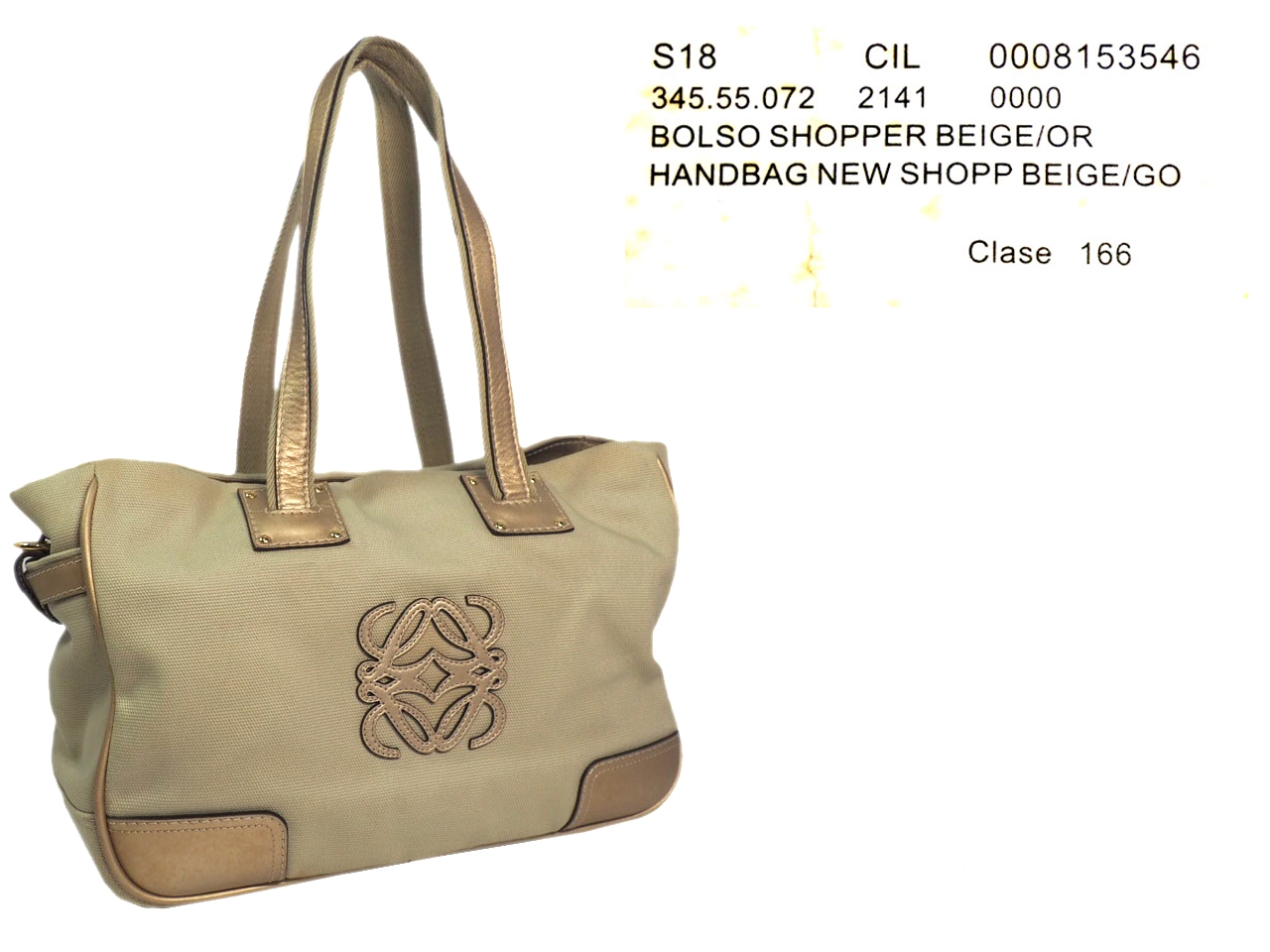 Loewe 345.55.072 Beige Canvas Gold Leather Trim Document/ Shopping Tote-39161