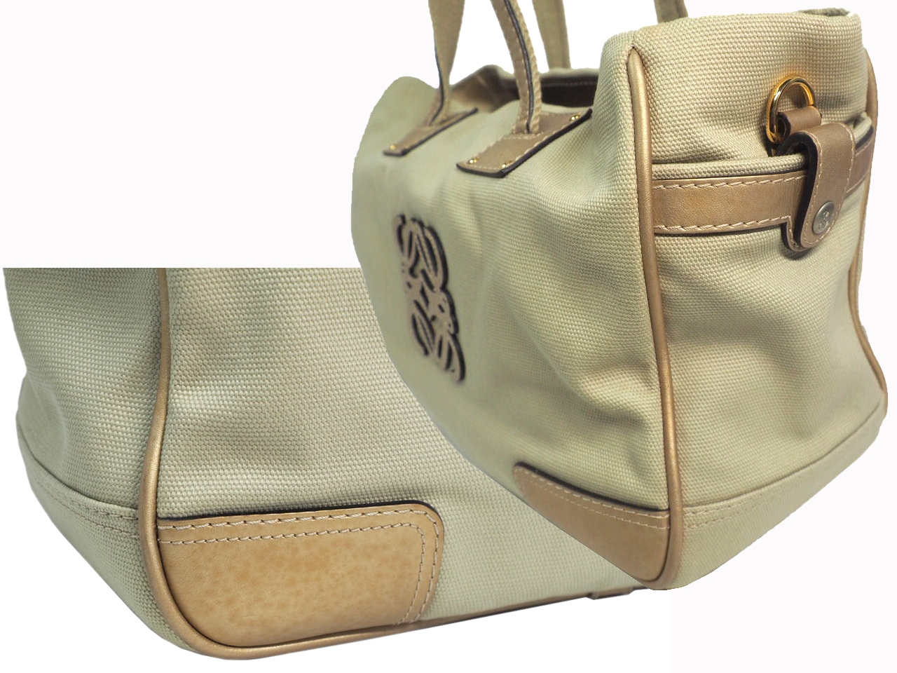 Loewe 345.55.072 Beige Canvas Gold Leather Trim Document/ Shopping Tote-39159