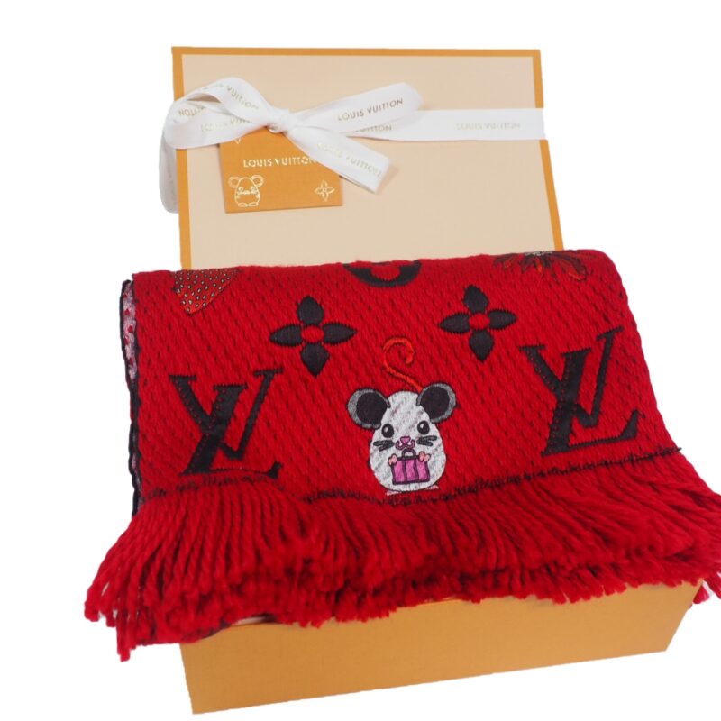 Louis Vuitton M76162 Rat Red Wool Monogram Logomania Vuittonite Shawl/ Scarf-0