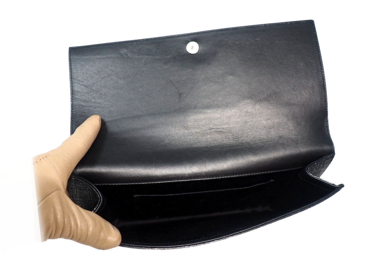 YSL Saint Laurent 203855 Signature Ipad Metallic Dark Grey Belle Du Jour Textured Clutch Large-38945