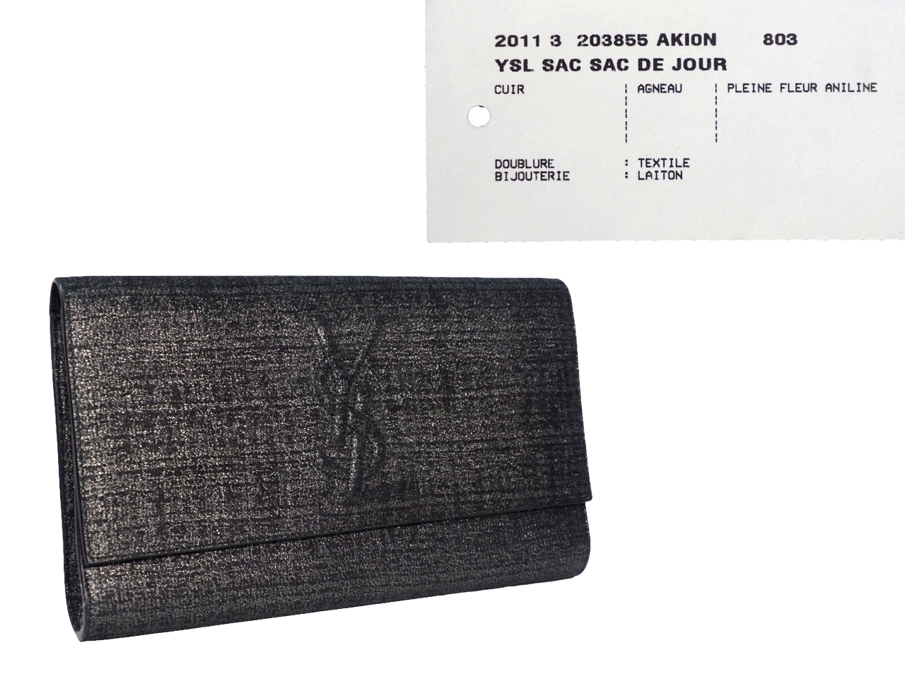 YSL Saint Laurent 203855 Signature Ipad Metallic Dark Grey Belle Du Jour Textured Clutch Large-38947