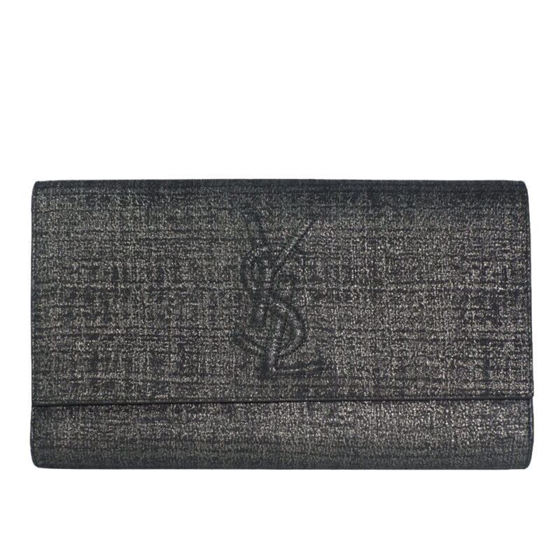 YSL Saint Laurent 203855 Signature Ipad Metallic Dark Grey Belle Du Jour Textured Clutch Large-0