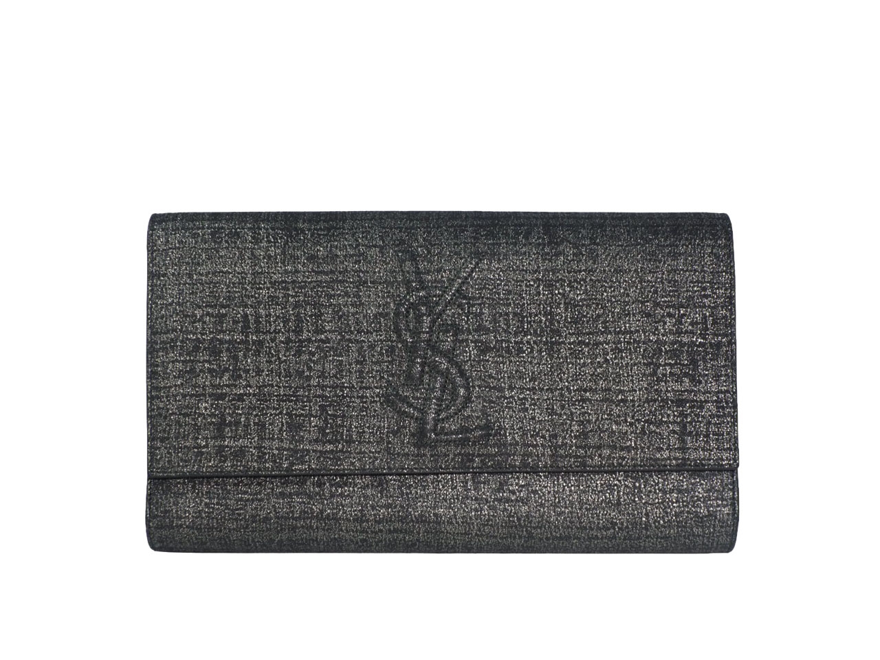 YSL Saint Laurent 203855 Signature Ipad Metallic Dark Grey Belle Du Jour Textured Clutch Large-0