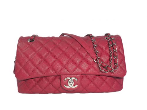 Chanel 20305554 Red Caviar Easy Flap (Basic Flap ) Jumbo Silver Metal-0
