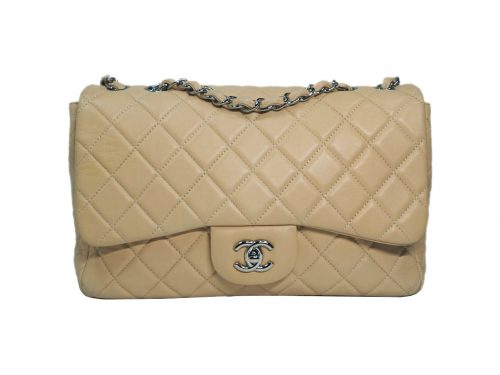 Chanel 12743171 Beige Lambskin Jumbo Single Flap Silver Hardware-0
