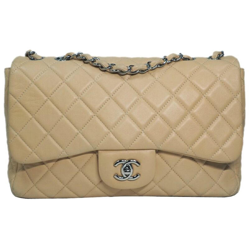 Chanel 12743171 Beige Lambskin Jumbo Single Flap Silver Hardware-0