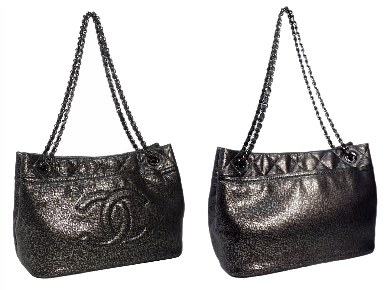 Chanel 14983305 Silver Grey Quilted Caviar Leather Timeless CC Soft Shopping Tote Bag-39475