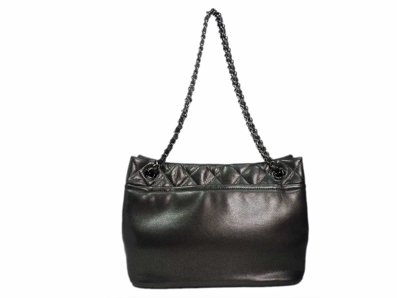 Chanel 14983305 Silver Grey Quilted Caviar Leather Timeless CC Soft Shopping Tote Bag-39473