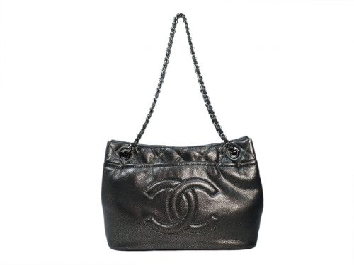 Chanel 14983305 Silver Grey Quilted Caviar Leather Timeless CC Soft Shopping Tote Bag-0