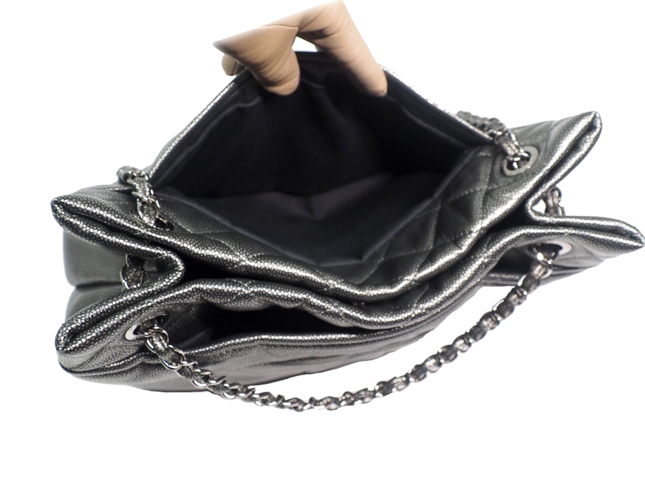Chanel 14983305 Silver Grey Quilted Caviar Leather Timeless CC Soft Shopping Tote Bag-39478