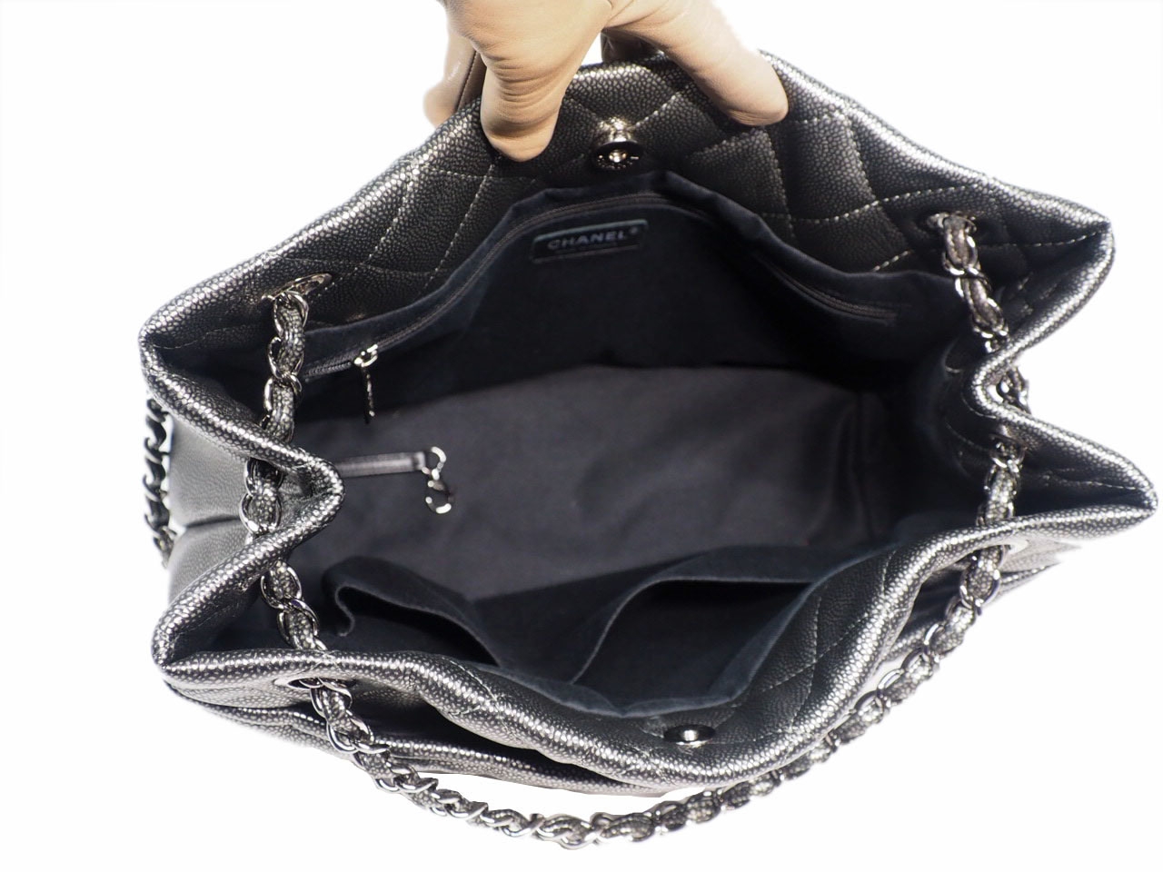 Chanel 14983305 Silver Grey Quilted Caviar Leather Timeless CC Soft Shopping Tote Bag-39479