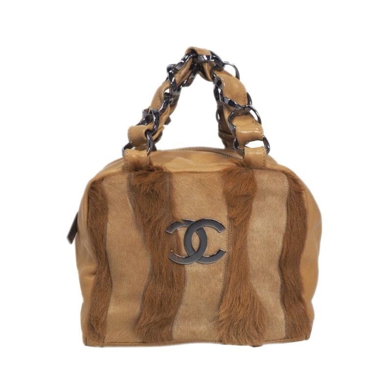 Chanel 8606402 Vintage Beige Lambskin Pony/ Horse Hair Small Boston Hand Tote-0