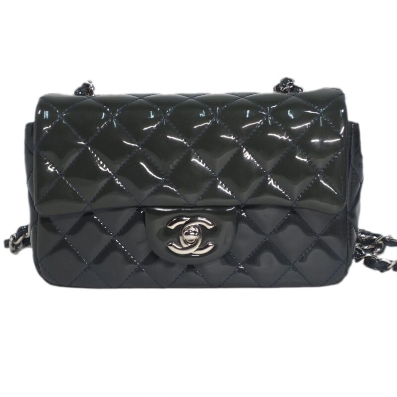 Chanel 20479740 Olive Green/ Blue Patent Leather Mini Flap Silver-Tone Hardware-0