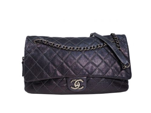 Chanel 16765109 Violet Blue Distressed Caviar Easy Caviar Flap Jumbo Ruthenium Hardware-0