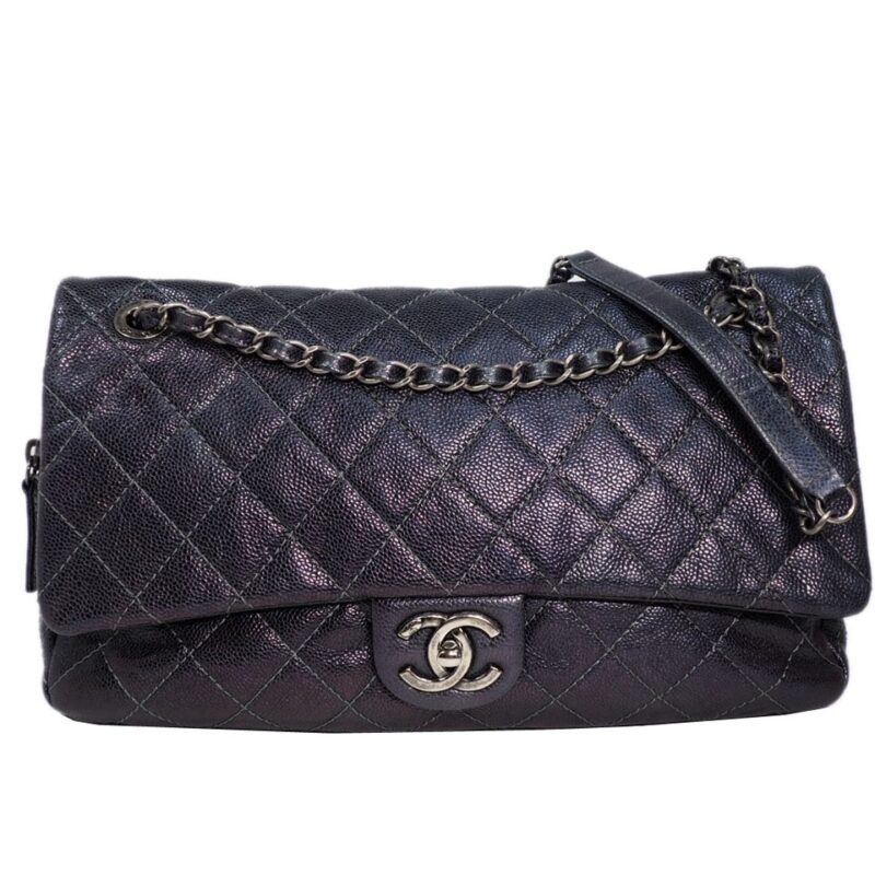 Chanel 16765109 Violet Blue Distressed Caviar Easy Caviar Flap Jumbo Ruthenium Hardware-0