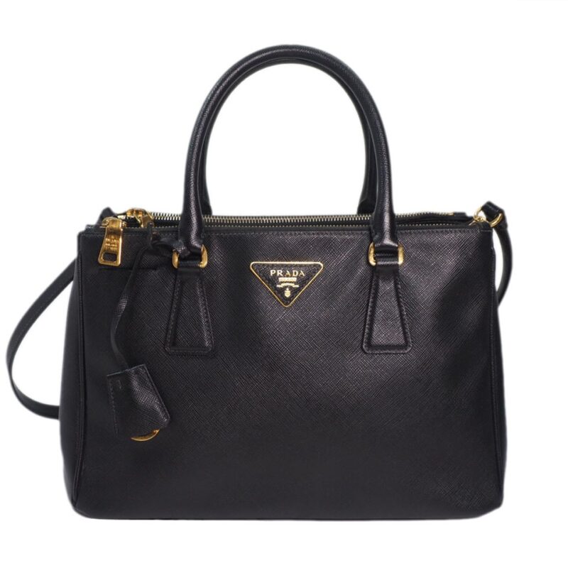 Prada BN1801 Black Saffiano Lux Galleria Small Tote Double Zip Bag -0