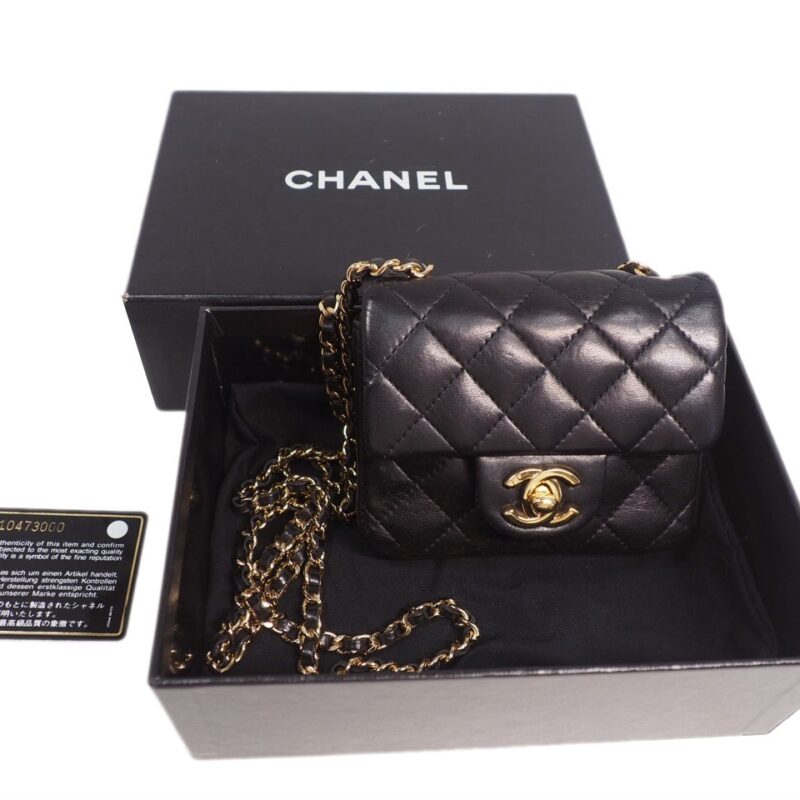 Chanel 10473000 Vintage Black Lambskin Mini Classic Flap Gold Hardware-0