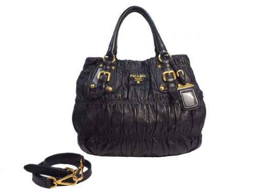 Prada BN1789 Black Nappa Gaufre Leather Tote Large w Strap-0