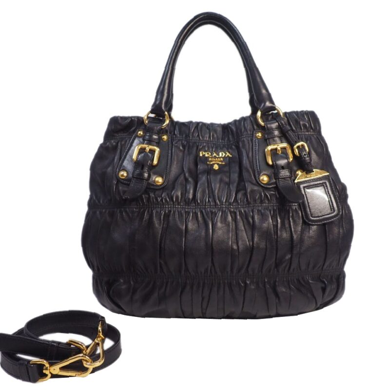 Prada BN1789 Black Nappa Gaufre Leather Tote Large w Strap-0
