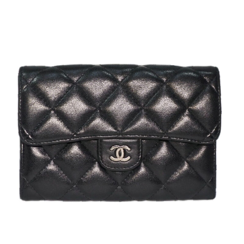 Chanel 13831281 Black Lambskin Quilted Classic Flap Compact Medium Wallet A31505Y