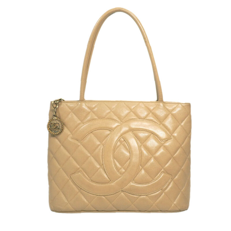 Chanel 9421256 Beige / Sand Quilted Caviar Medallion Tote Gold Hardware