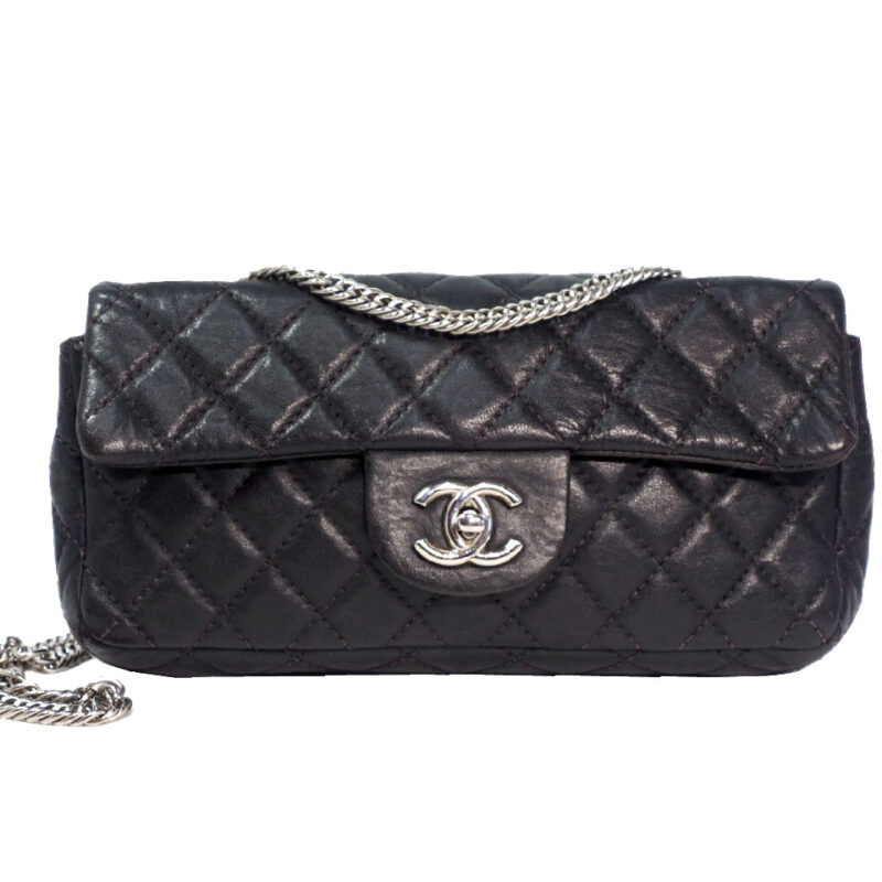 Chanel 12077632 Black Lambskin East West Flap Bag in Silver Hardware