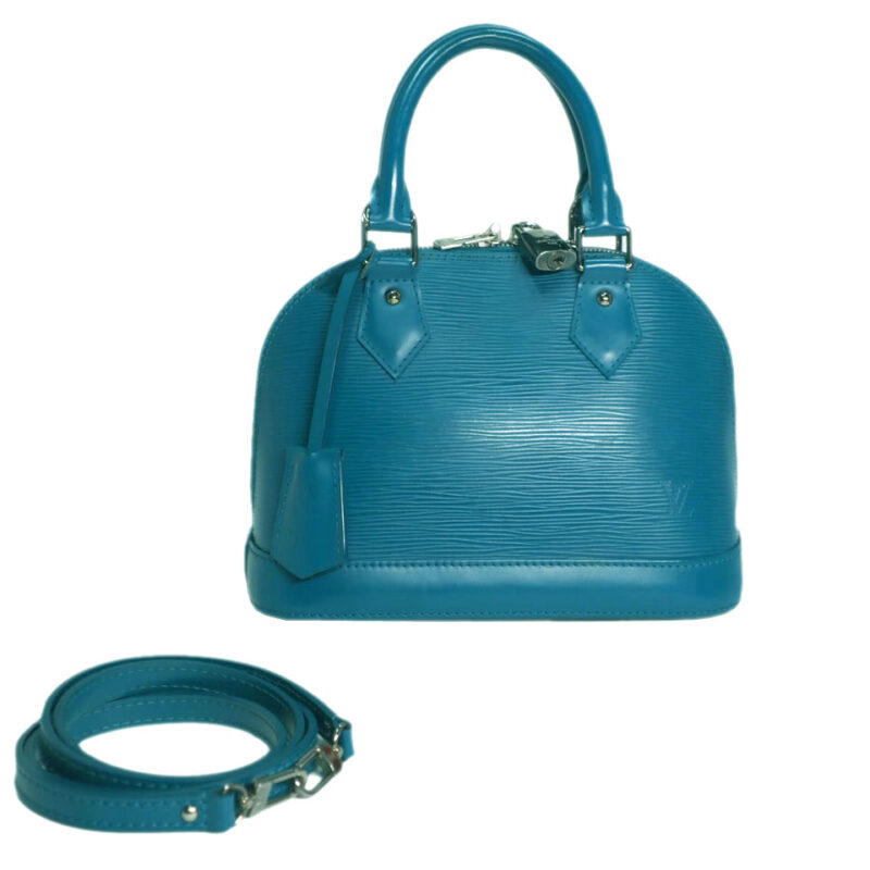 Louis Vuitton M40853 Epi Leather Cyan Alma BB Tote with Strap