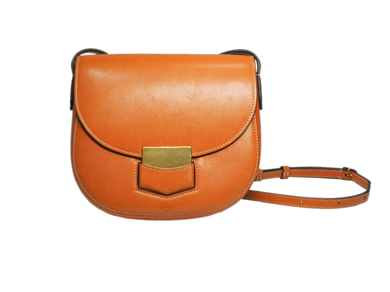Celine Light Brown Small Trotteur Grained Calfskin Leather Crossbody Bag