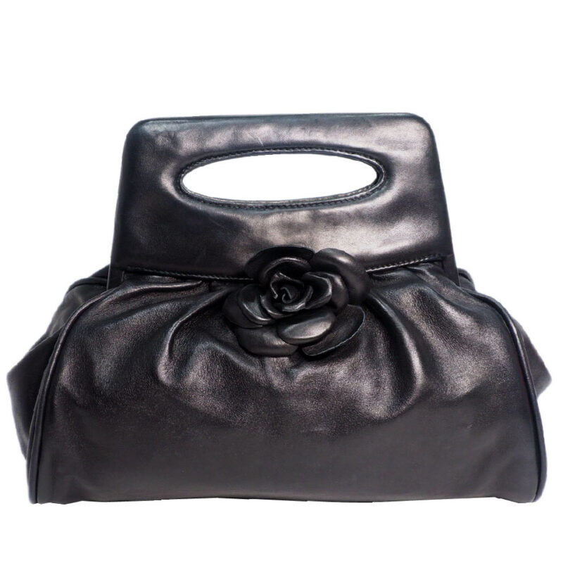 Chanel 8655114 Vintage Black Lambskin Camellia Tote Bag