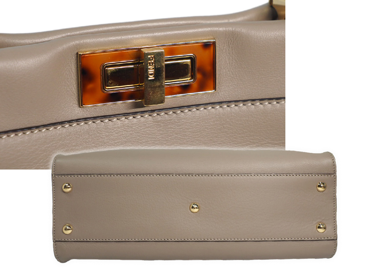 Fendi 8BN290 Beige / Dove Grey Peekaboo Iconic Medium Bag with Strap - Image 4