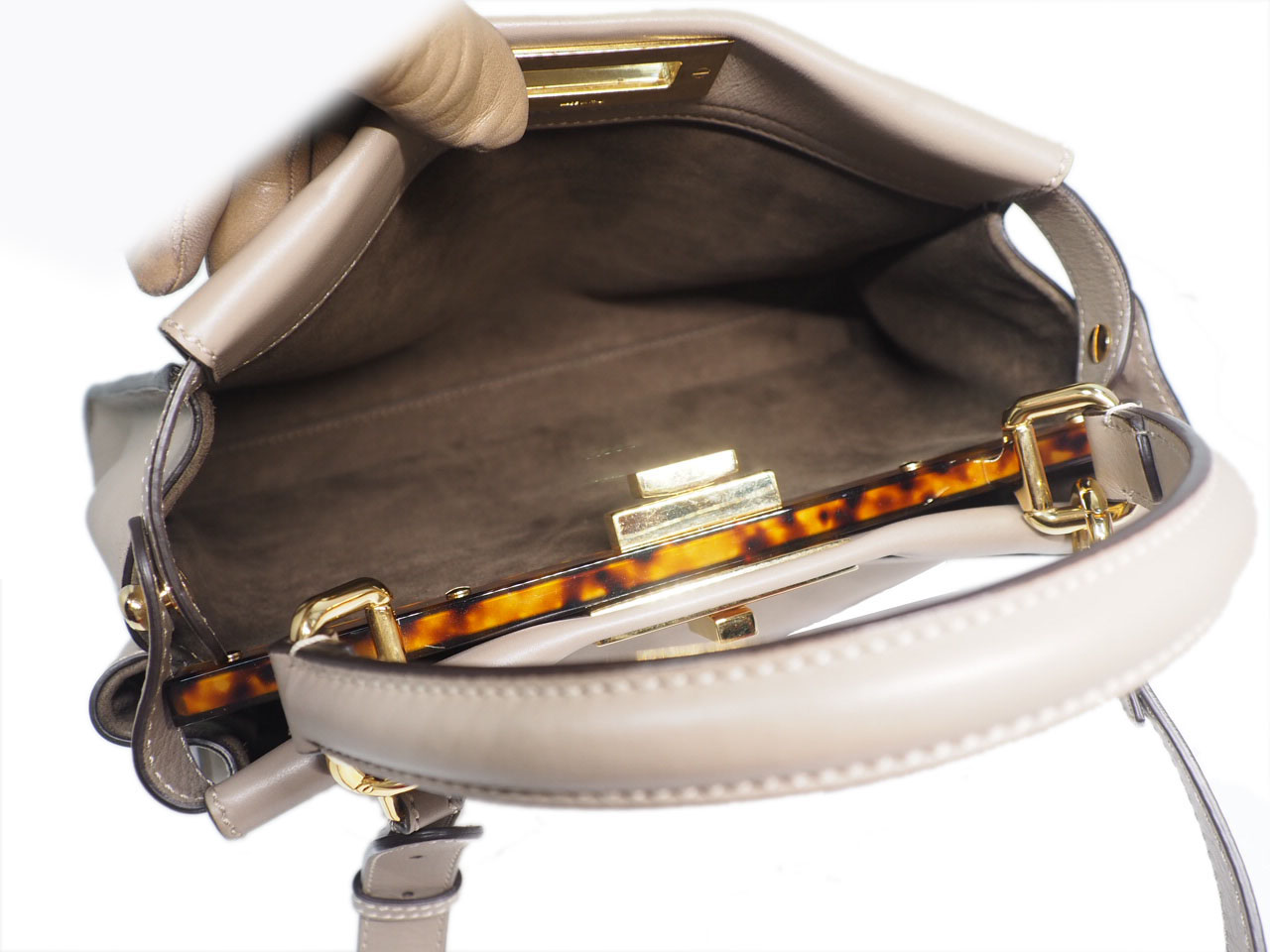 Fendi 8BN290 Beige / Dove Grey Peekaboo Iconic Medium Bag with Strap - Image 11